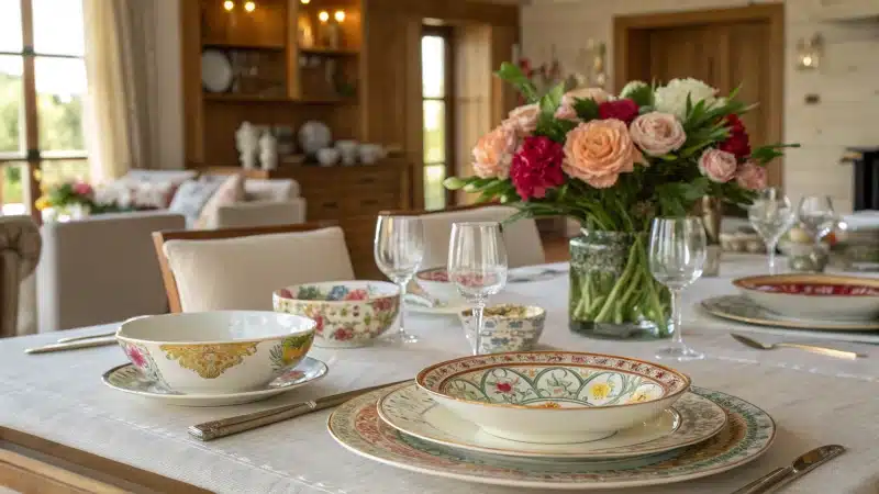 An elegantly set dining table with unique tableware designs