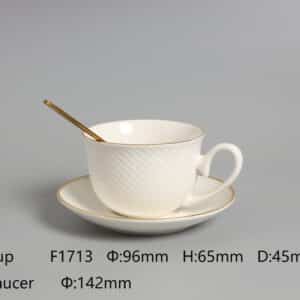 Embossed White Ceramic Afternoon Tea Cup & Saucer Set – B2B Bulk for Hotels & Cafés